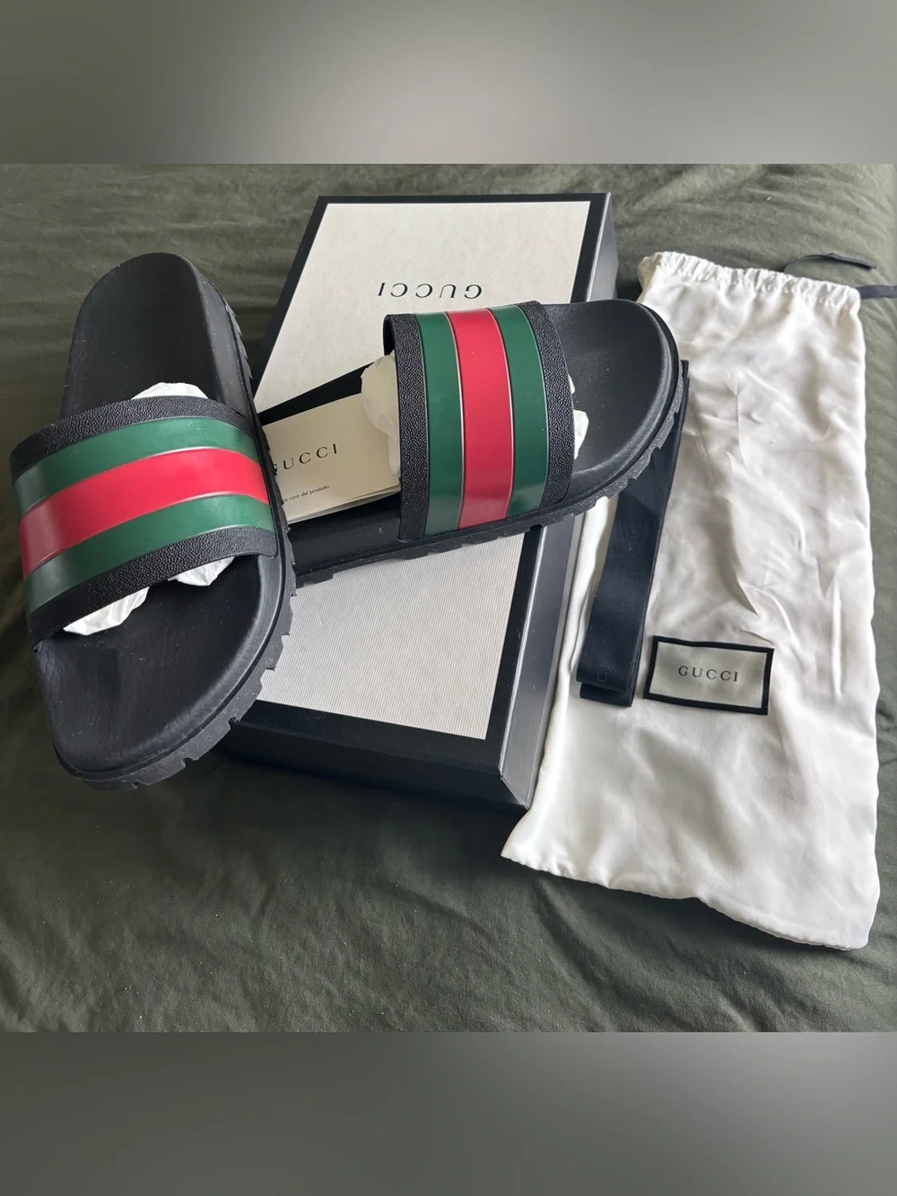 Authentic Gucci Pursuit Web Slides Black Men’s Size Size: 11